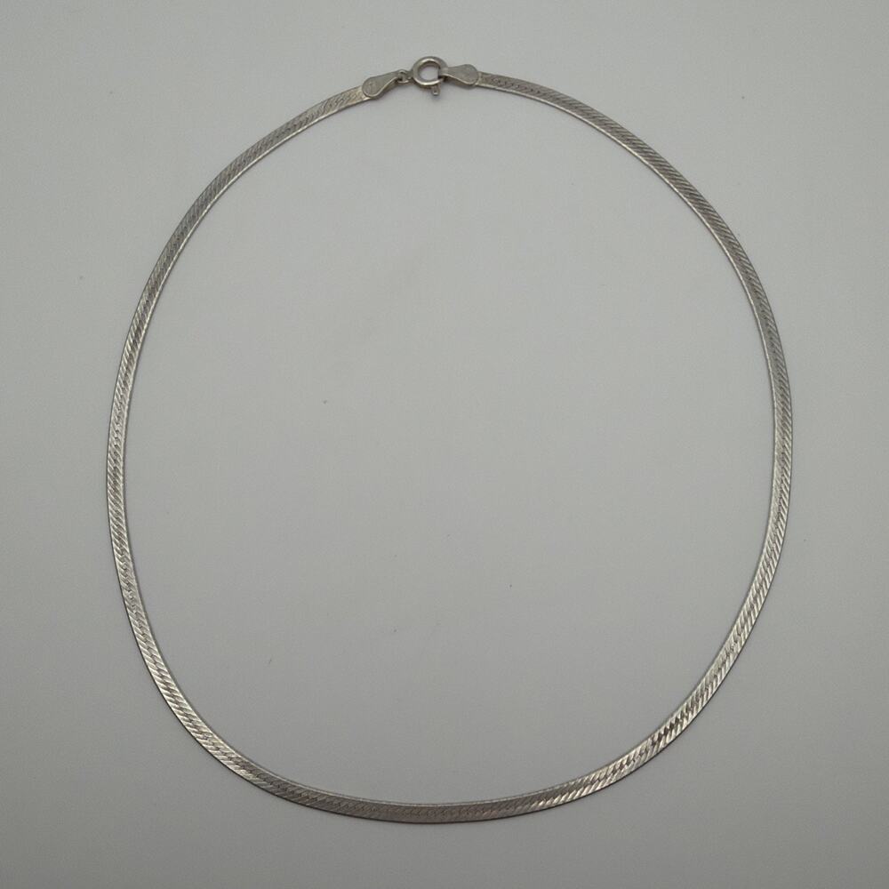 Sterling Silver Herringbone Chain Necklace 16" Marked 925